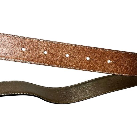 Fossil Metallic Leather Fleur De Lis Filigree Belt M | Y2K Chunky Bling Buckle - Picture 8 of 10